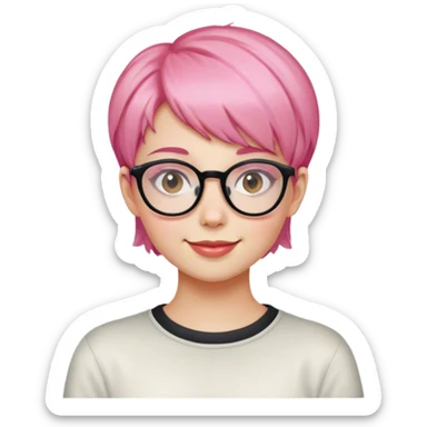 women with short hair, the color is pink, use glasses, have an apple cheeck, have eye smile, cute, the age is 20 years old sticker