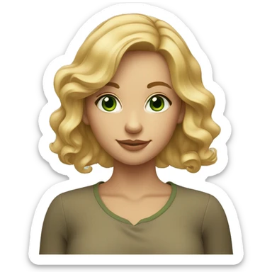 A honey blonde girl with lightly curled hair and  green eyes  sticker