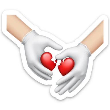 White gloves pulling two halves of broken heart sticker