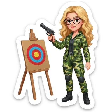 Target practice Right to bear arms Green hunting woman with glasses and long blonde curly hair carrying a pistol sticker