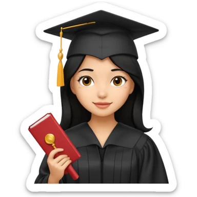 girl with beautiful black hair and graduation hat and diploma emoji ios 18 sticker