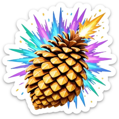 Psychedelic pine cone exploding sparkles sticker
