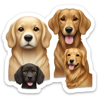 Very Light brown skin male next to an Asian female with a dark golden retriever in the middle  sticker