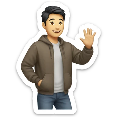 Asian guy waving hi sticker