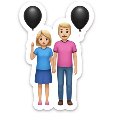 Mom in pink shirt dad in blue shirt holding black baloon sticker