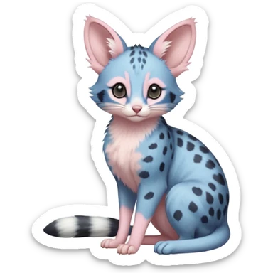 Pastel Pink, blue-pointed, soft natural realistic romantic vintage antique divine beautiful elegant pretty precious cute young youthful  Fakémon-Pokémon-opossum-feline-mouse-serval-caracal-chinchilla-Minccino-Cinccino-Meowstic-rodent-hybrid-creature with a big fluffy bushy tail (full body) sticker