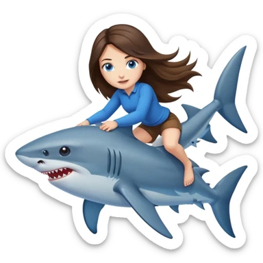  brunette long hair girl blue eyes riding shark sticker
