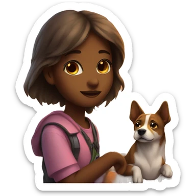 Girl with a dog watching a sunset sticker
