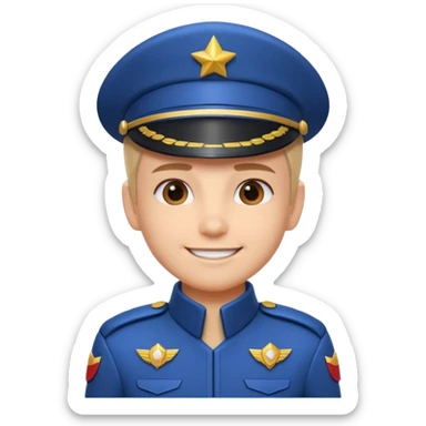 cute spaceship captain portrait, head and shoulders only, futuristic captain uniform collar, captain badge, confident smile, 3D cartoon, mobile game icon style, clean background, no text, no watermark
 sticker
