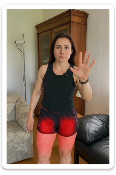 Donna con cellulite sulle cosce indica le cosce che sono infiammate di cellulite sticker