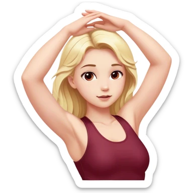 angelic blonde girl stretching in Burgundy  gym  sticker