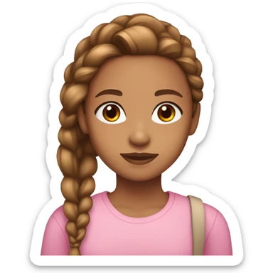Girl with brown eyes light brown hair and a side braid and a pink shoulder shirt and light caramel skin tone sticker