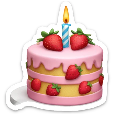 Pink strawberries and cream birthday cake with a candle sticker