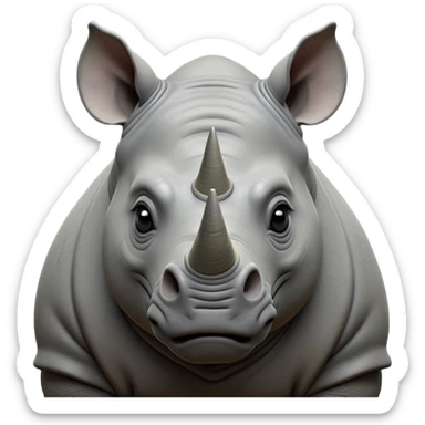 cinematic-noble-rhinoceros-portrait-emoji,-poised,-with-a-massive,-powerful-build-and-a-thick,-hide-of-slate-gray,-deep-set-soulful-piercing-eyes,-simplified-yet-sharp-and-sophisticated-features,-highly-detailed, with large black eyes, szoomed out showing houlders sticker