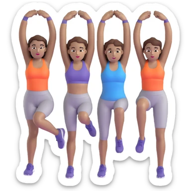 three women friends exercising together, one black woman with brown hair, two white women with brown hair sticker