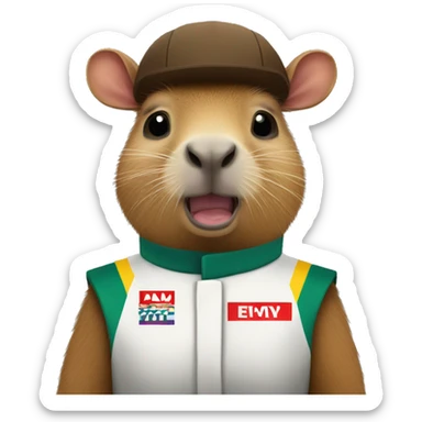 a capybara who just won a racing championship sticker