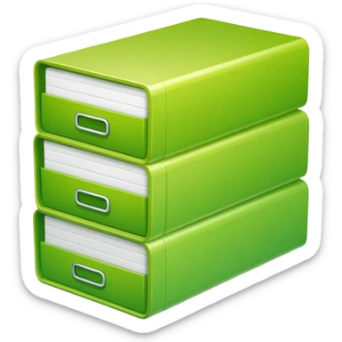 A stack of files from a box, with a gradient in the form of an acid green color. in the style of Airbnb sticker