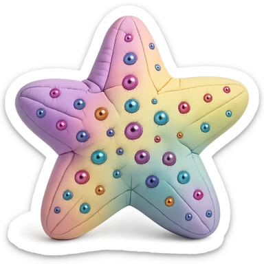 sea star, pastel rainbow colors, heavily bedazzled with gems, soft 3D plush look sticker