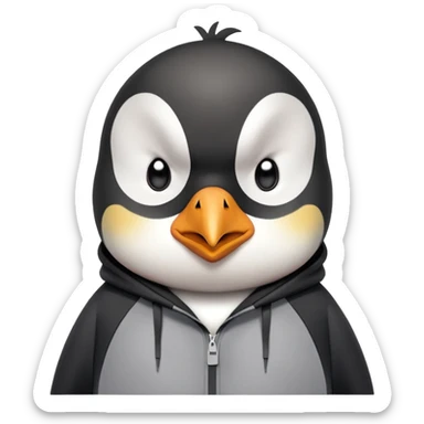 head and shoulders portrait of a friendly anthropomorphised penguin wearing a mafia-style tracksuit, soprano vibe, angry, intense brooding expression sticker