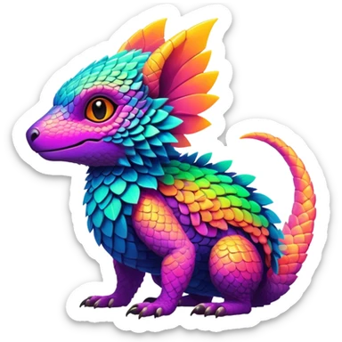 Tropical futuristic lush warm-colored neon-colored Fakémon-Trico-creature sticker