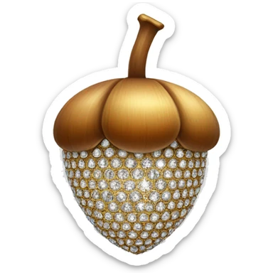 an Acorn made from diamond, sparkling cut diamond, with stem of gold sticker