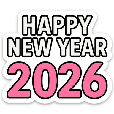 Happy New Year 2026 year black and pink text, remove background sticker