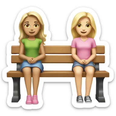 Two girls sitting on a bench one blonde one brunette both white  sticker