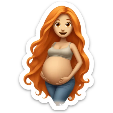 Tan girl with long orange hair holding pregnant stomach sticker