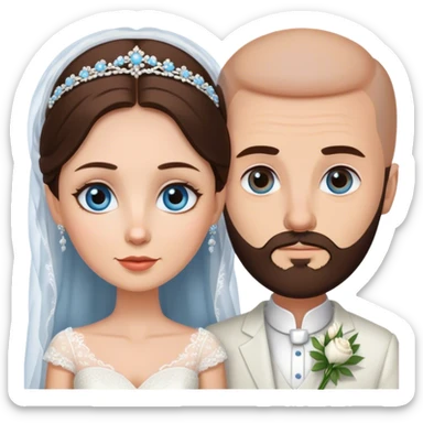 Brunette brown eyed bride bald bearded blue eyed husband sticker