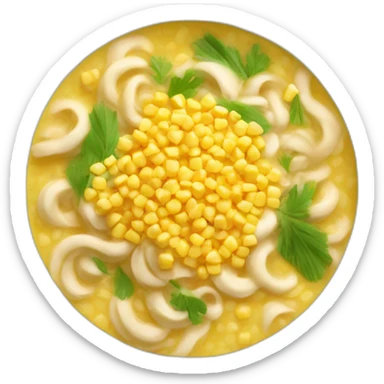cooked corn grits on a platechicken noodle soup sticker