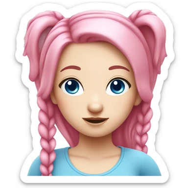pink kawaii white girl with pink hair in pig tails, blue eyes, sticker