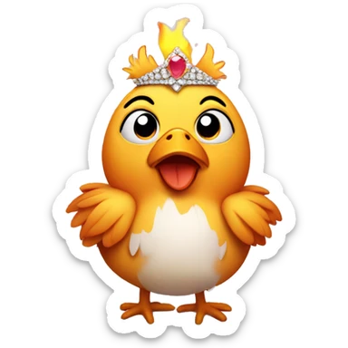 Cute chicken surrounded by fire wearing a tiara sticker