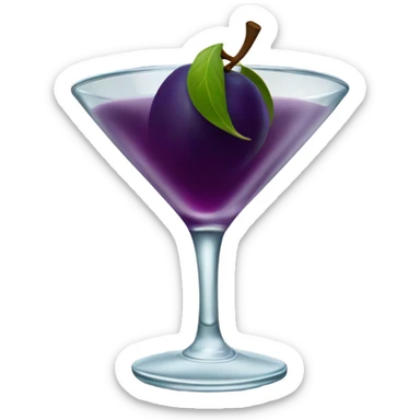 A martini glass with a plum garnish sticker