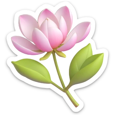 3D icon of a magnolia bud with closed petals and soft green stem, realistic style sticker