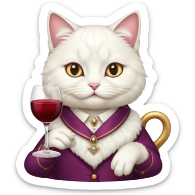 Fancy white cat with a cup of wine sticker