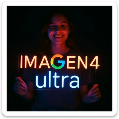 make a girl holding this sign, but sign in made of neon, also add ultra below the sign sticker