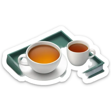 tray with book and one cup of tea on it sticker