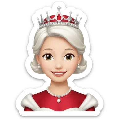 Queen with white bun hair – silver tiara, pearl necklace, elegant gown sticker