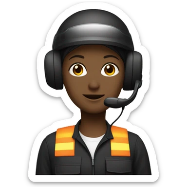 operator dressed in black with a milatary helmet, without glasses, wearing a headset, ready to respond to alerts, preferably female white sticker