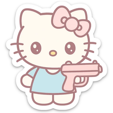 Hello Kitty character holding a gun sticker
