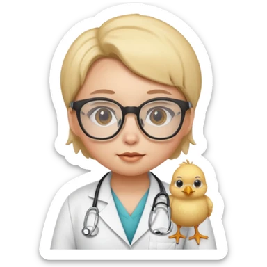 chick animal with glasses, wearing doctor uniform sticker