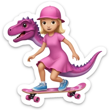 Dinosaur on a skateboard pink dress for girls in pink  sticker