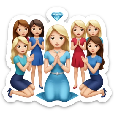 Beautiful girl knelt down by the grace of other women like proposing  sticker