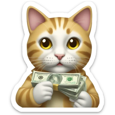 Anthropomorphic cat holding money sticker