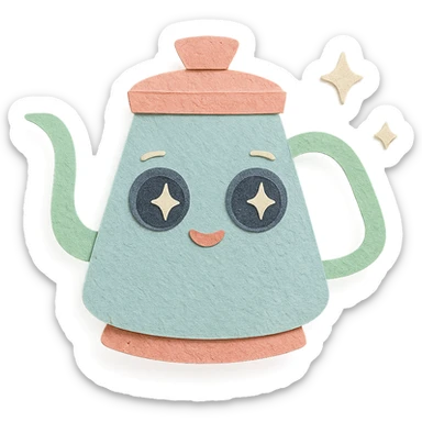 pour-over kettle, full body, big sparkling eyes, soft pastel colors sticker