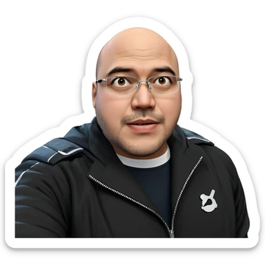 bald man in black jacket sticker