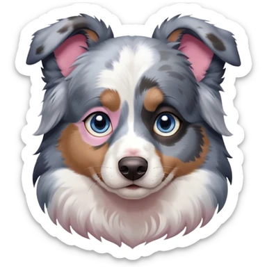 blue merle australian shepherd - one blue eye/one brown eye - pink on nose  sticker