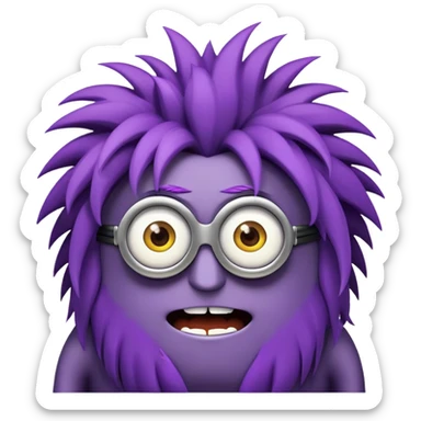 purple minion with wild hair sticker