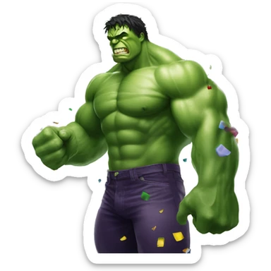 Incredible Hulk with a confetti popper sticker