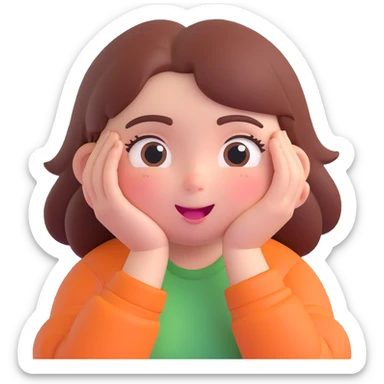 an extremely flustered, giddy, and excited character, expressive face, blushing, wide eyes, hands to cheeks, energetic pose sticker